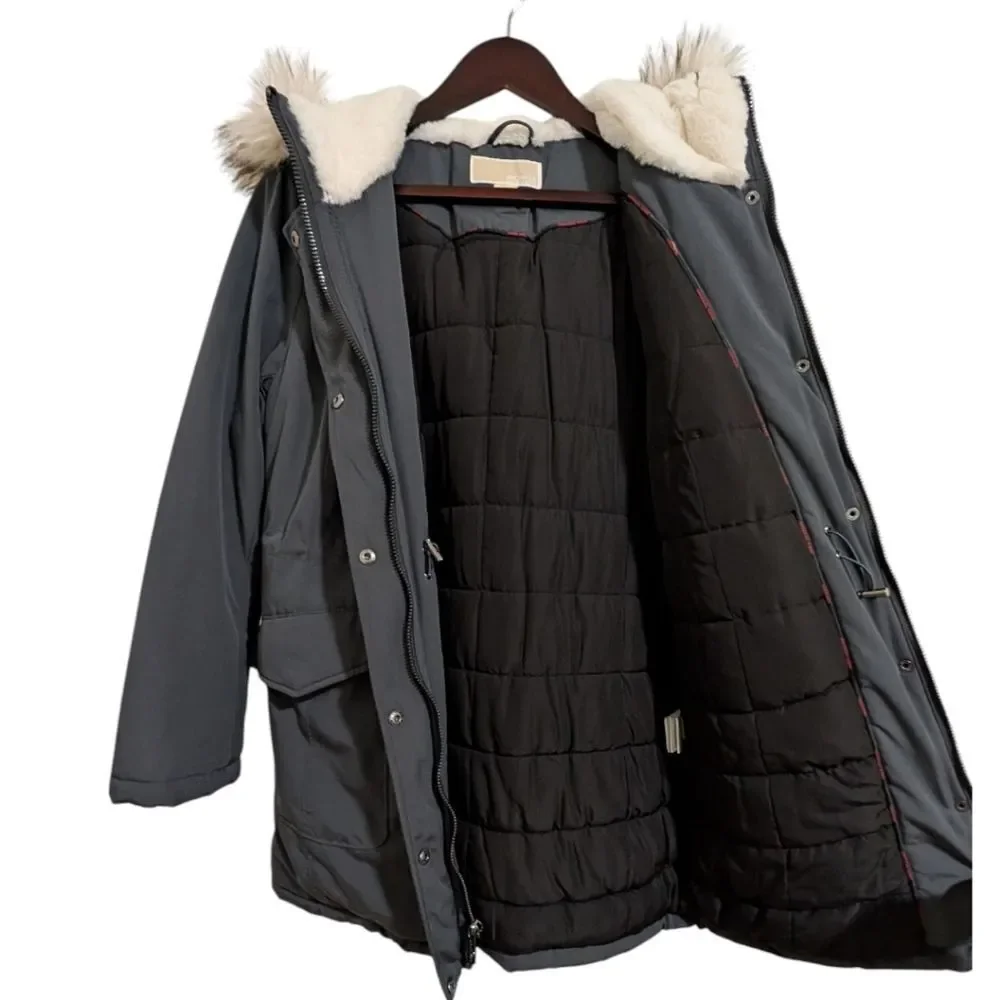 Michael Kors Faux Fur Trim Hooded Parka - Gunmetal Gray - Size M